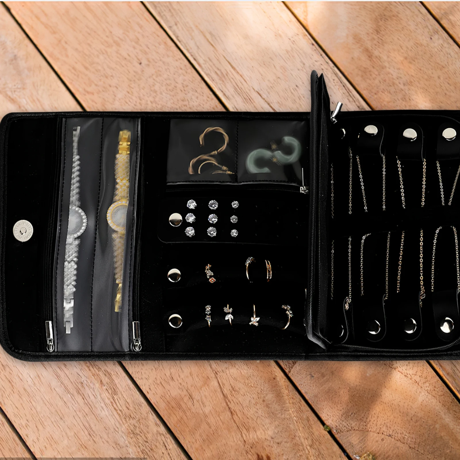 

Travel Foldable Jewelry ganizer Black Necklace Earrings Ring Holder Bag Small Polyester Accessories Storage Pouch