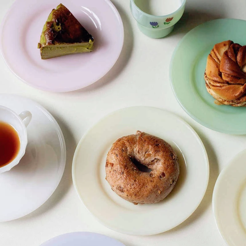 

Milk Jade Glass Plate Jade Porcelain High-grade Dessert Plate, Colorful Fruit Cake Plate Macaron Color Dish