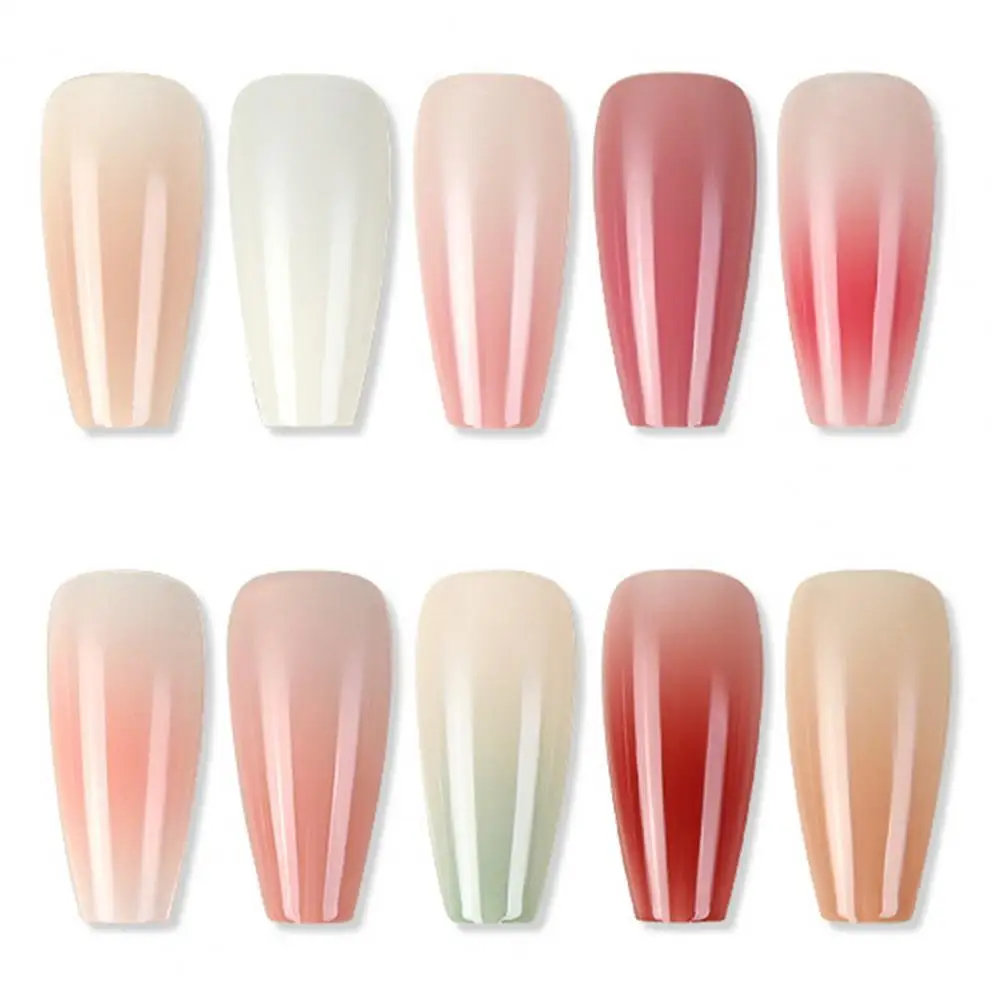Fake Nails for Flat Nails Gradient Smudged Press-on Nails Gradient Handmade Fake Set Natural Curvature Blush Nail Art Trace-less