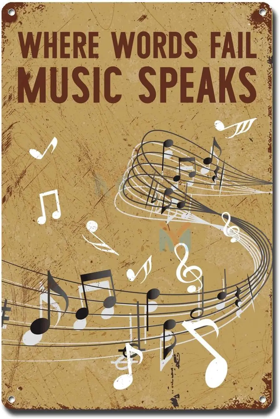 Metal Sign Tin Vintage Wall Art Musical Notatin Where Words Fail Music Speaks Garage for Bar es-aluminum