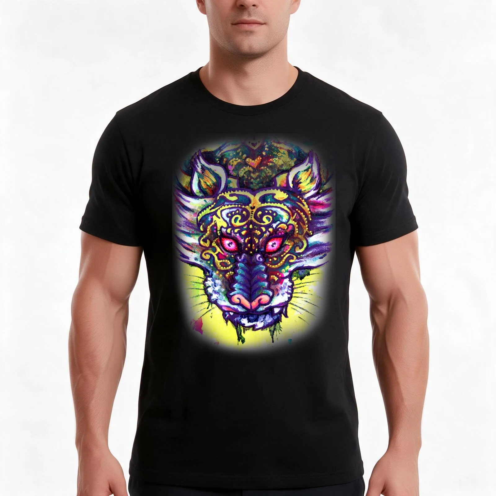 Grim Determination - Patterned Tiger Teal Yellow T-Shirt Summer Casual Cotton Tee Oversized Streetwear Tops Unisex Men Women