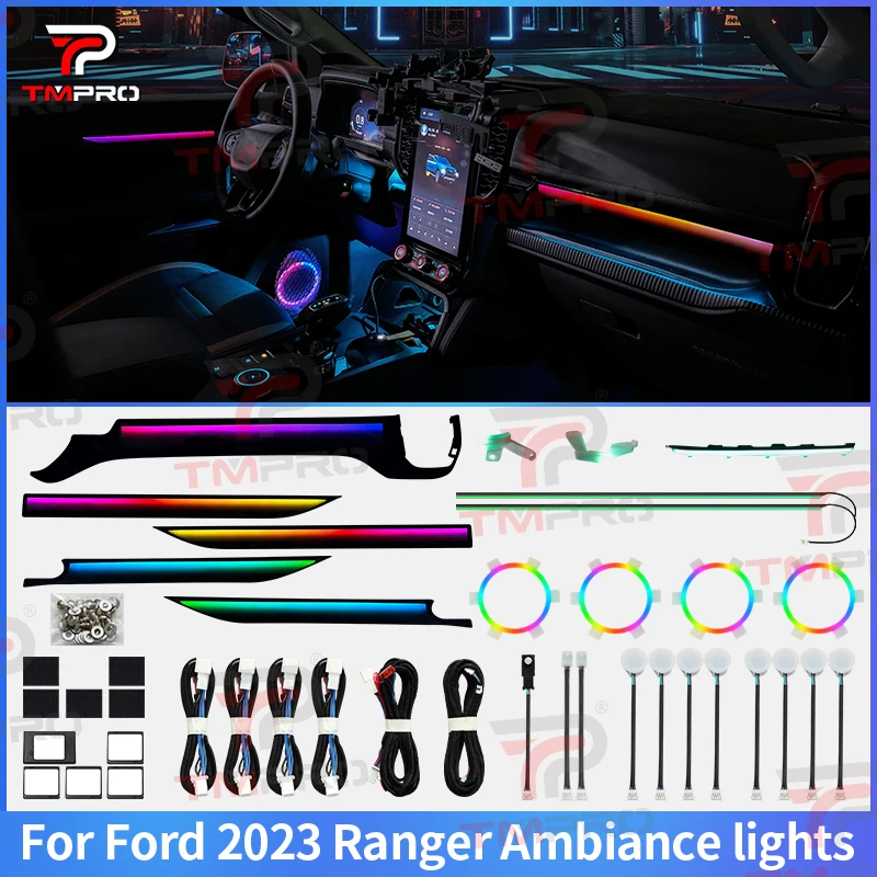 TMPRO 64-color LED Safety Assistance System Ambient Lighting suitable for 2023-2025 Ford Ranger interior decoration