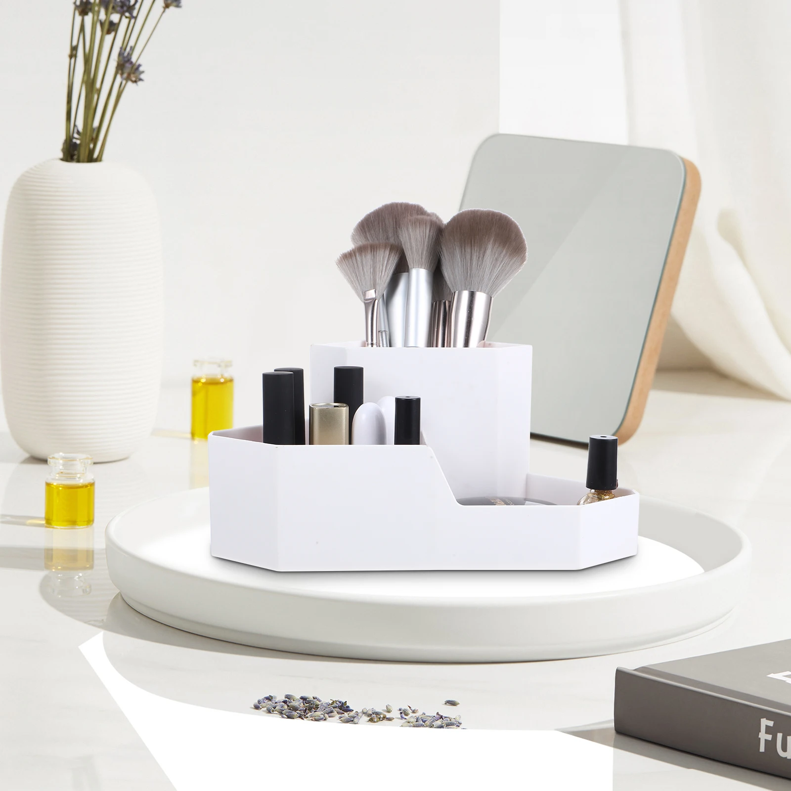 

Makeup Storage Box Clear Plastic Organizer For Long Thin Gadgets Portable Small Transparent Container Case White