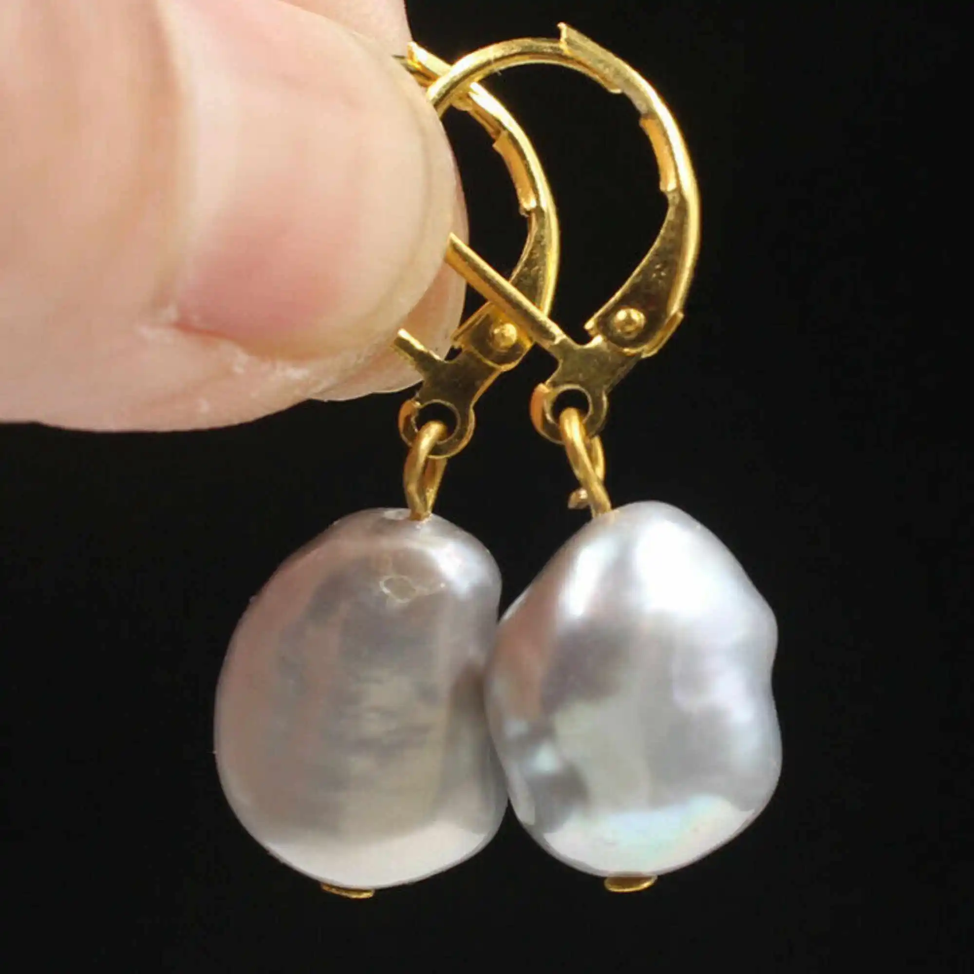 Natural 10-12mm Grey Unusual Drop Baroque Pearl 18k gold Earring Jewelry Beautiful Thanksgiving Women Lucky VALENTINE'S DAY