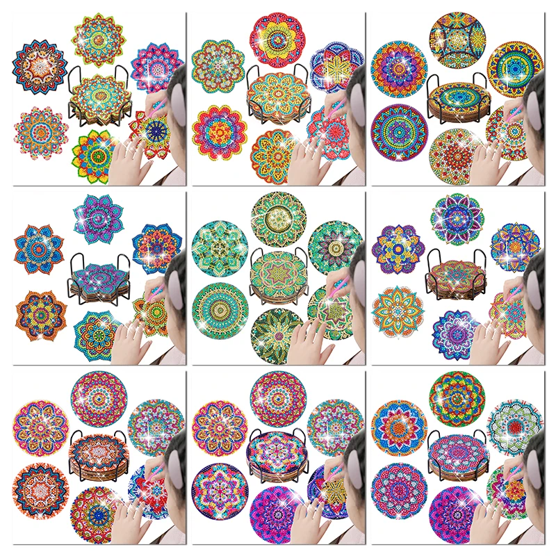 

GATYZTORY 6pc/sets Diamond Painting Coasters with Holder DIY Mandala Coasters Diamond Art Kits for Beginners Adults & Kids Craft