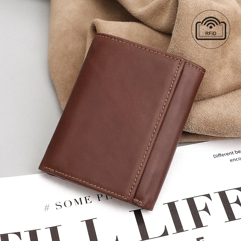 

Vintage Short Trifold Wallet for Men Genuine Leather RFID Multi Slots Money Clip & Coin Purse