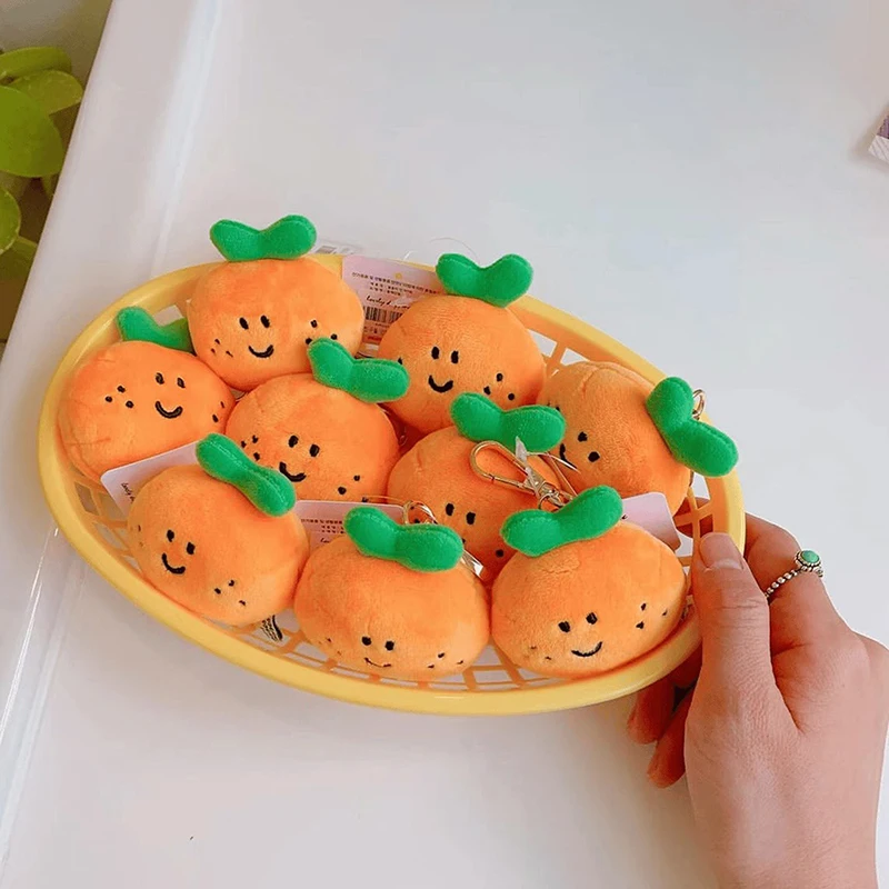 1Pc 6cm Peas Eye Orange Plush Keychain Cartoon Fruit Stuffed Doll Pendant Car Key Ring Backpack Bag Decor Kid Gift