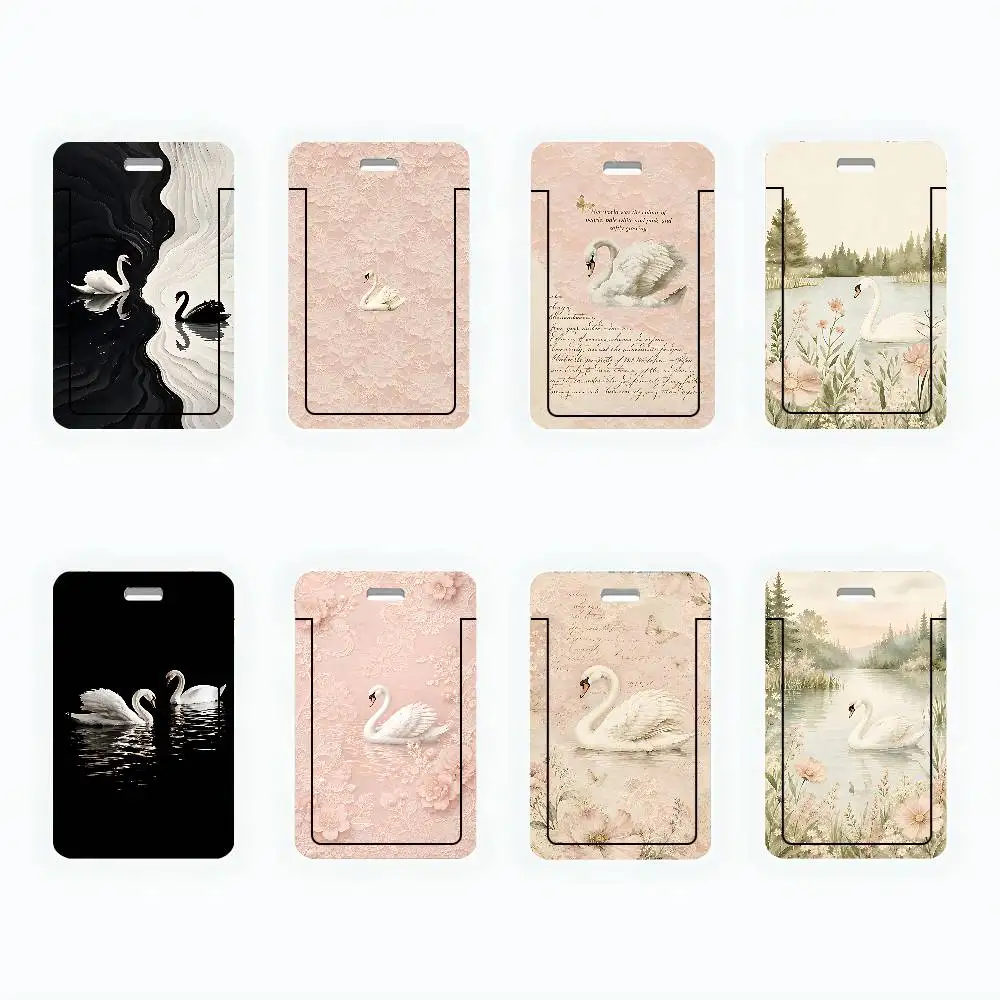 Swan Clear ID Card Holder Lanyard Neck Strap Badge Case Door Credit Card Protector Daily Gift