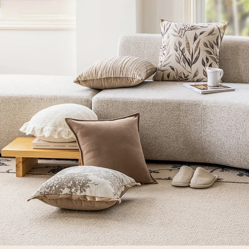

Brown Coffee Modern Simplicity Pillow Covers Decorative Nordic Light Luxury Pillow Case 45*45 Jacquard Living Room Pillowslip