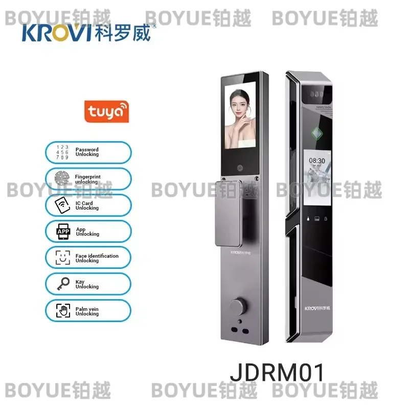 for KROVI JDRM01 CNC Automatic Smart Key Digital Lock Cloud Wifi Graffiti Facial Recognition for Wooden Aluminum Doors