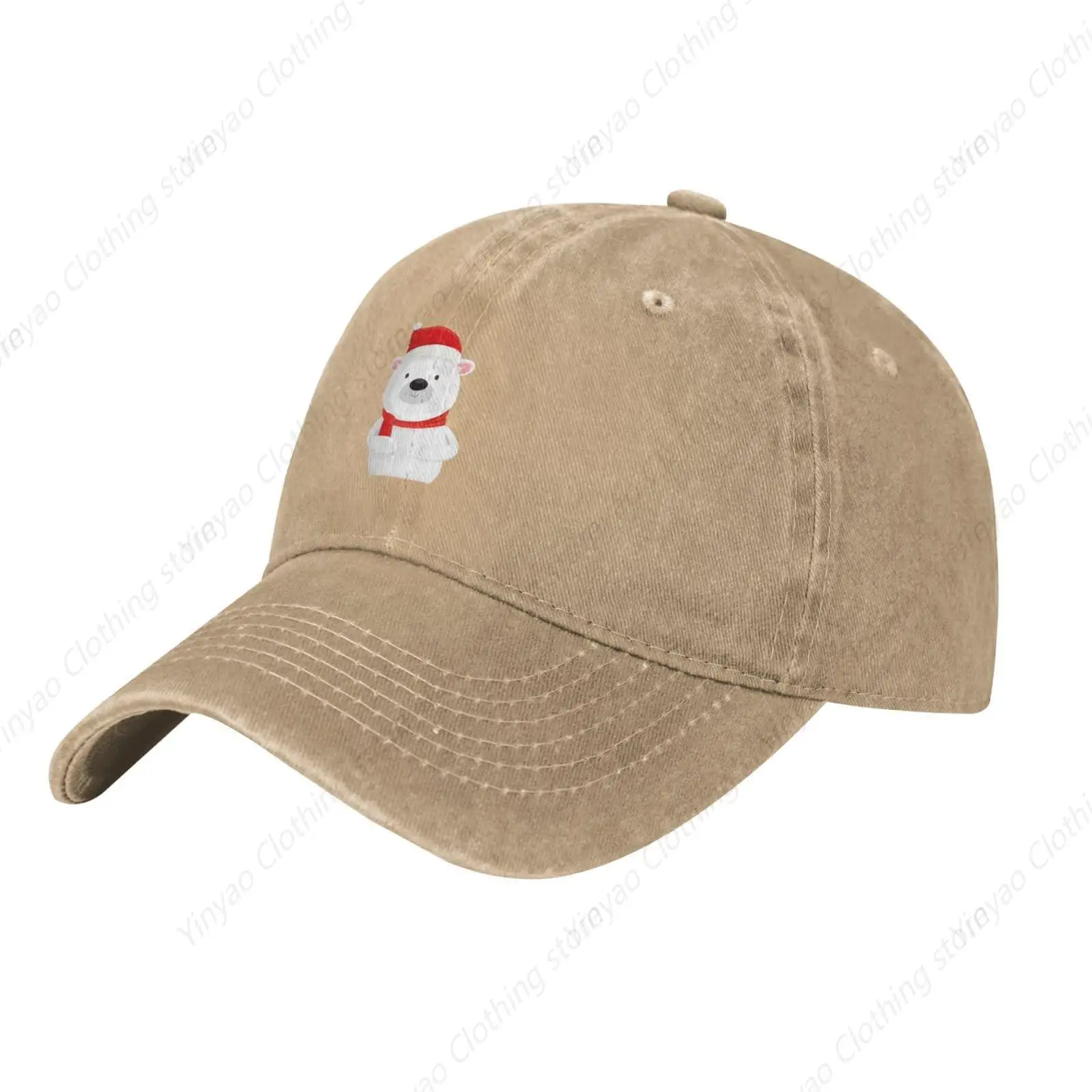 

Cute Christmas Polar Bear Trucker Hat for Men Women Denim Baseball Cap Dad Hat Golf Hats