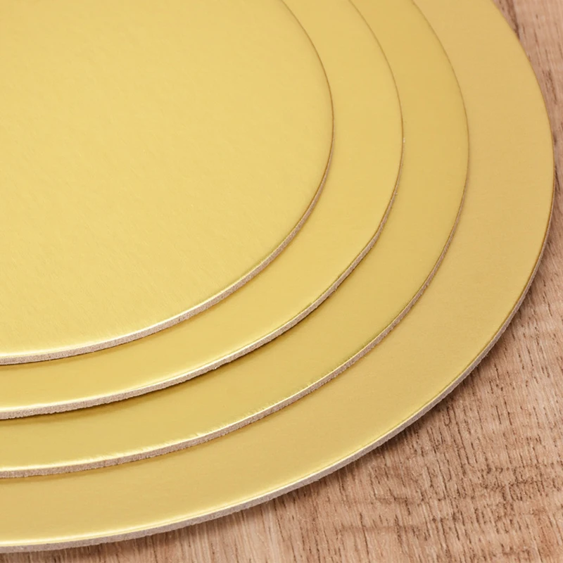 Golden Coated Round Cake Board Diameter 10-33CM Available Circle Cardboard Base Cake Decorating Supplies Mousse Dessert Tray