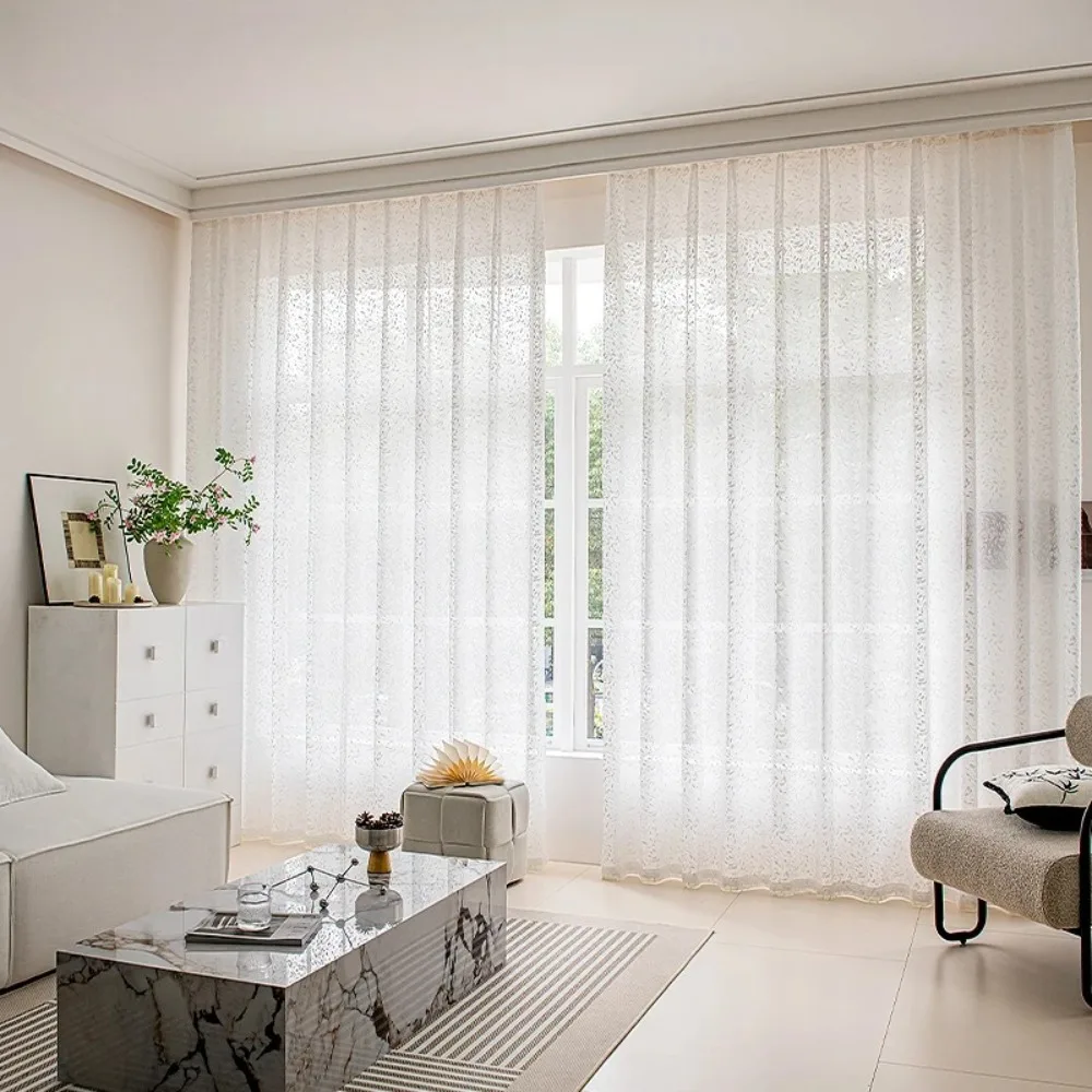 Living Room Sheer Curtains for Kitchen Bedroom Windows Voile Curtain for Hall Long Drapes Patterned Decoration