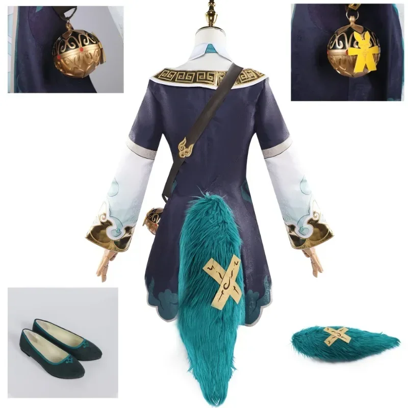 Huohuo Cosplay Costume Wig Game Honkai: Star Rail Dress Uniform Ghost Fox Hat Tail Shoe Outfit Xianzhou Luofu Halloween Carnival