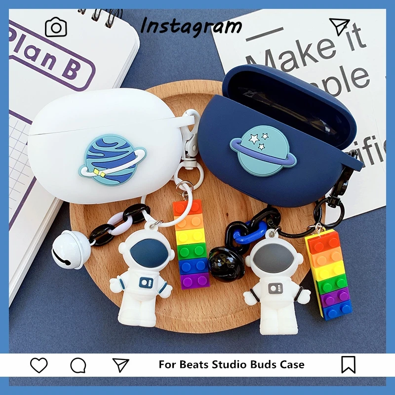 LLavero de astronauta de dibujos animados, estuche para auriculares Beats Studio Buds, Bluetooth inalámbrico, funda a prueba de golpes, caja de carga para auriculares