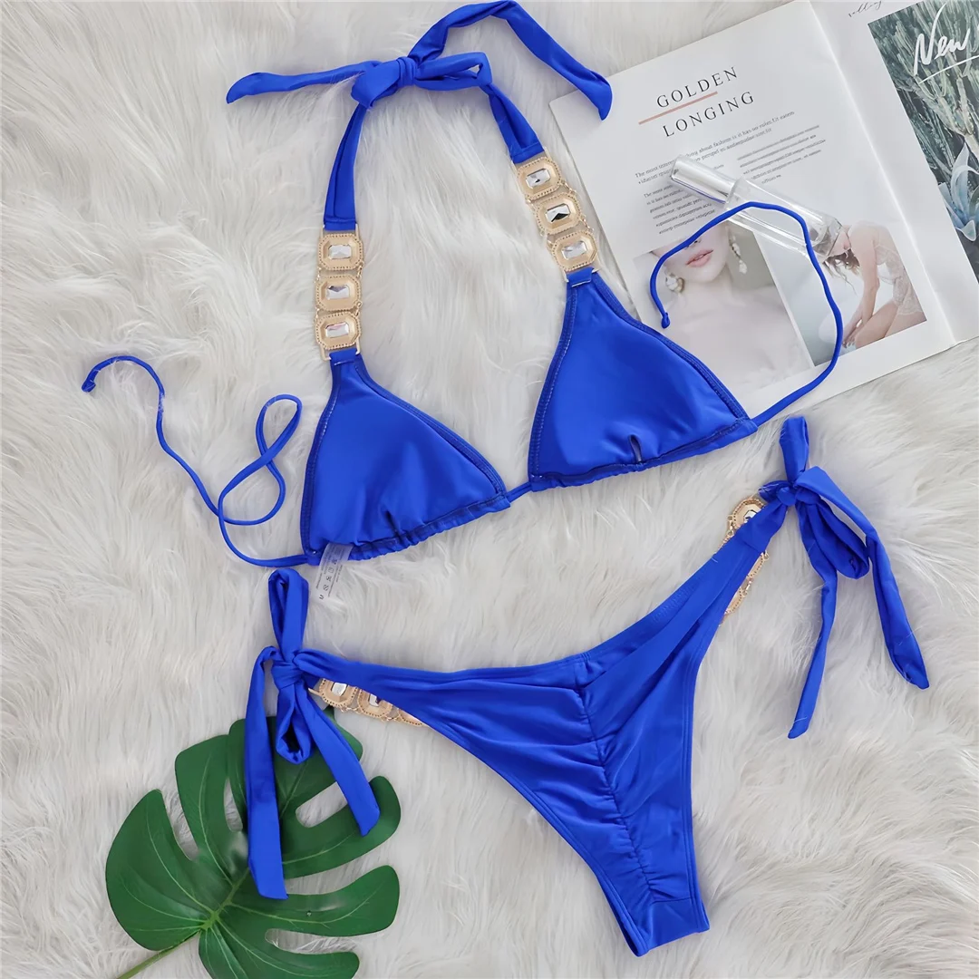 10 Farben Diamant-Strass-Steine Neckholder-Bikini Damen-Badebekleidung Zweiteiliger Bikini-Set Badeanzug Badebekleidung V6194 – Detail 20
