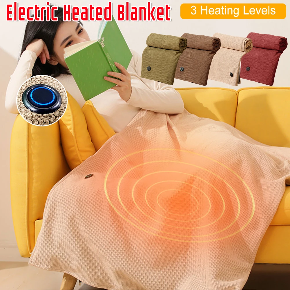 Wearable USB Electric Heated Blanket with 5000mAh Power Bank Heated Shawl Portable Body Warmer Blanket for Home Office