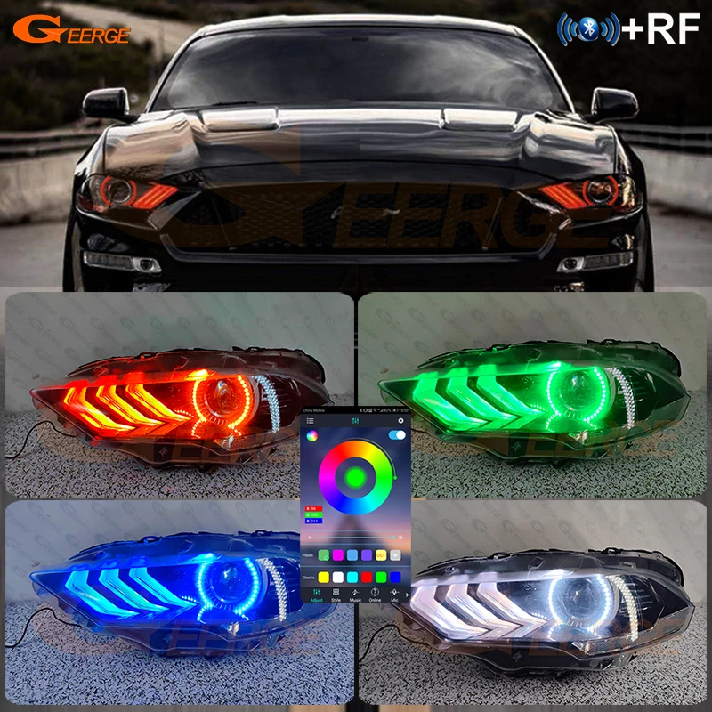 

For Ford Mustang 2018 2019 2020 2021 RF Remote Bluetooth APP Multi Color Ultra Bright RGB LED Angel Eyes Halo Rings DRL Boards