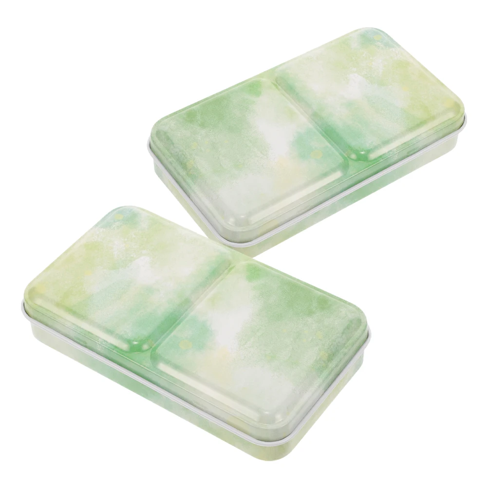 

2 Pcs Watercolor Paint Box Multi Compartment Palette Cover Mixing Dish Travel Durable Iron Portable Artist Painting Solid