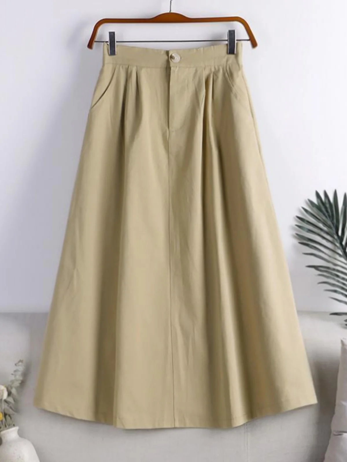 

Ele Mid-Length A-Line Skirt with Side Button ket Slimming Hip Covering Pure Color Summer New Sle Casual Commute