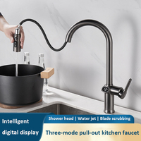 Multifunctional Rotatable Kitchen Faucet with Hot And Cold Digital Display Pull-Out Basin Sink Faucet for Balcony Splash-proof