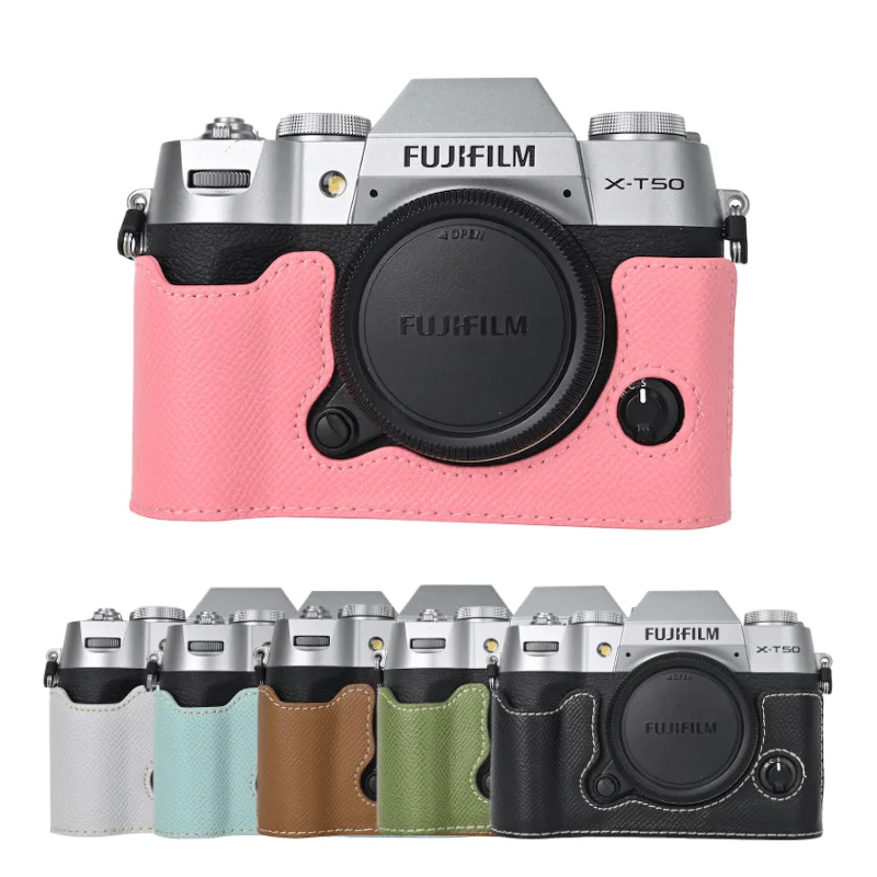 Oryginalna skórzana obudowa na aparat Fujifilm XT50 FUJI X-T50, pokrowiec na pół korpusu, torba wideo, skórzana baza ochronna z PU na aparat.