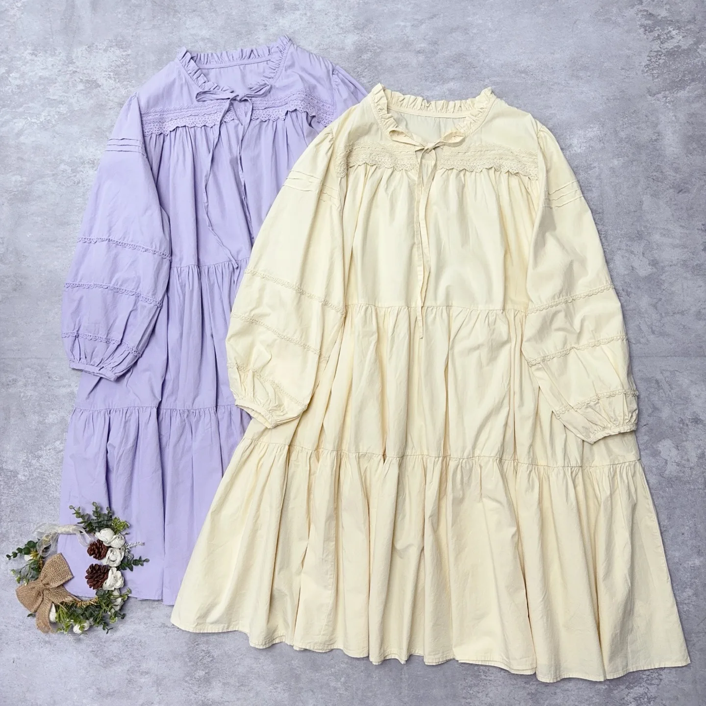 

Платье в стиле Мори-кей 2026 года, больших размеров, женское, в японском стиле, 100% хлопок, фиолетовое, с вышивкой, однотонное, на шнуровке, свободного кроя