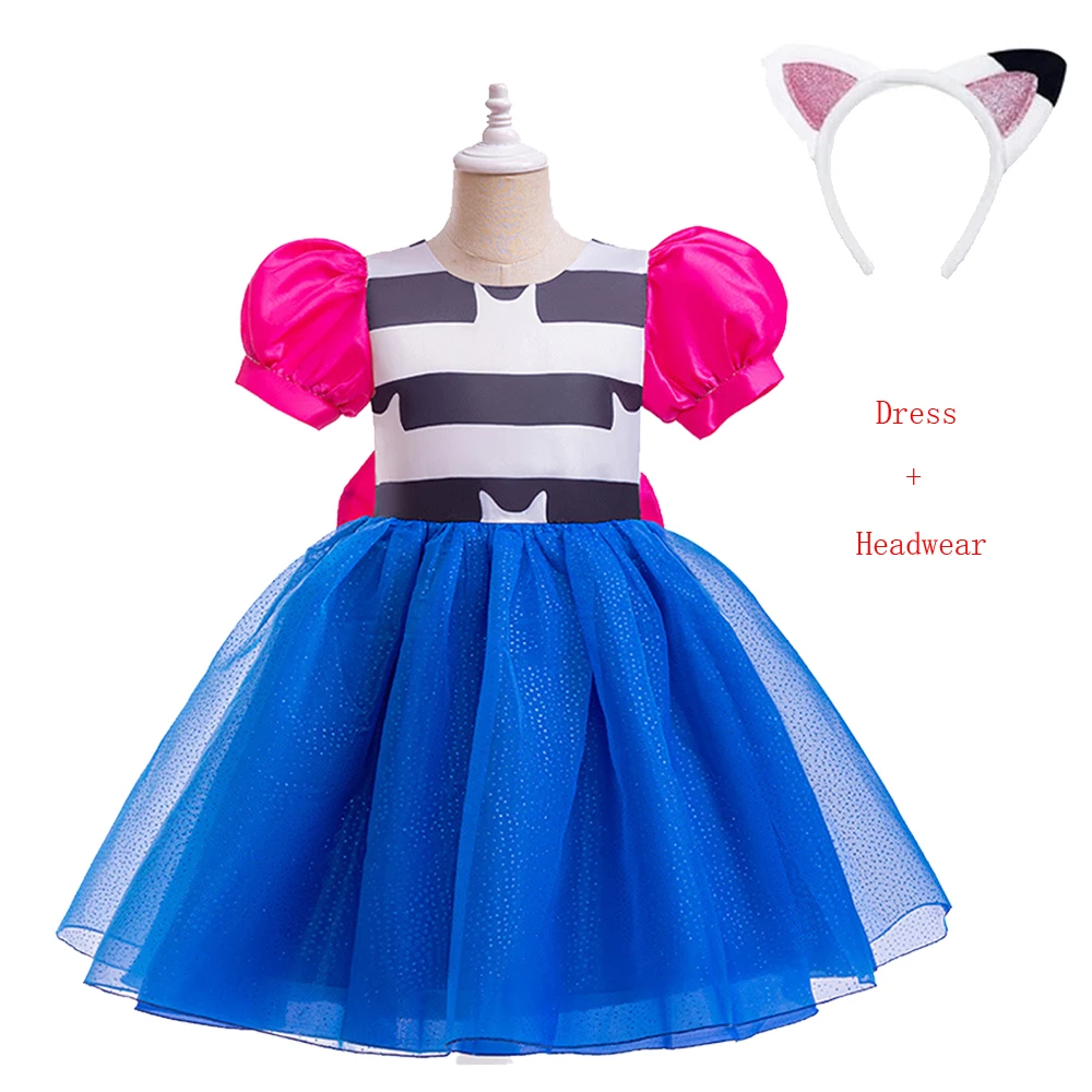 Summer New Gabby DollHouse Girl\'s Bow Dress Mesh Fluffy Bubble Sleeves Dress Children\'s Princess Dress Cats Party Dresses Girl