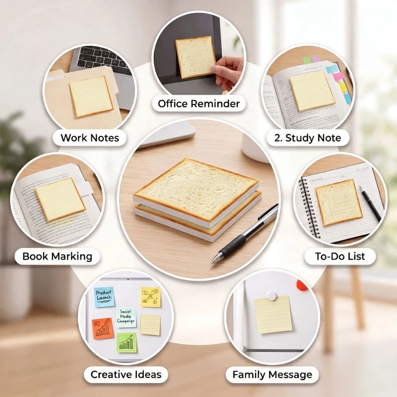 Bread Print Note Set, Two Toasts Pad with 50 Liftable Sheets Each for Quick Note, Important Marking, Daily Reminder and Messages