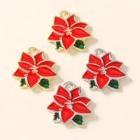 5pcs 14*14mm Enamel Red Flower Charms Pendants for Earring Necklace Bracelet Charms for Jewelry Making Accessories Supplies