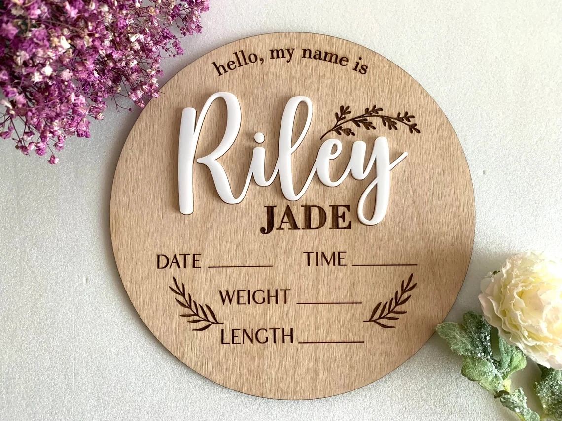 Personalized Baby Name Announcement Sign Custom 3D Wood Baby Birth Sign Stats Engraved Hospital Baby Name Sign Newborn Gift