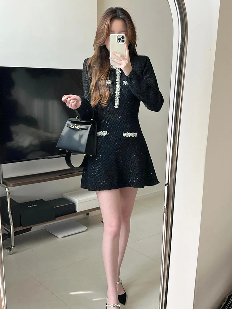 

SP Home South Oil High End Women's Knitted Dr with Diamond Embelliment Hepburn Sle Spring 2025 New Arrival
