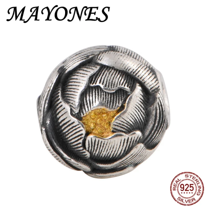 

990 футов серебряный позолоченный ретро рельефный двусторонний шарм с цветком пиона женский браслет DIY ювелирные аксессуары