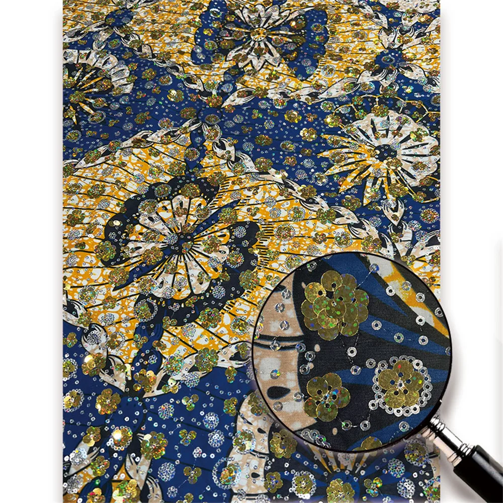 

Африканская ткань с восковым принтом и пайетками, 6 ярдов/лот, африканский восковой пеньюар для женских платьев