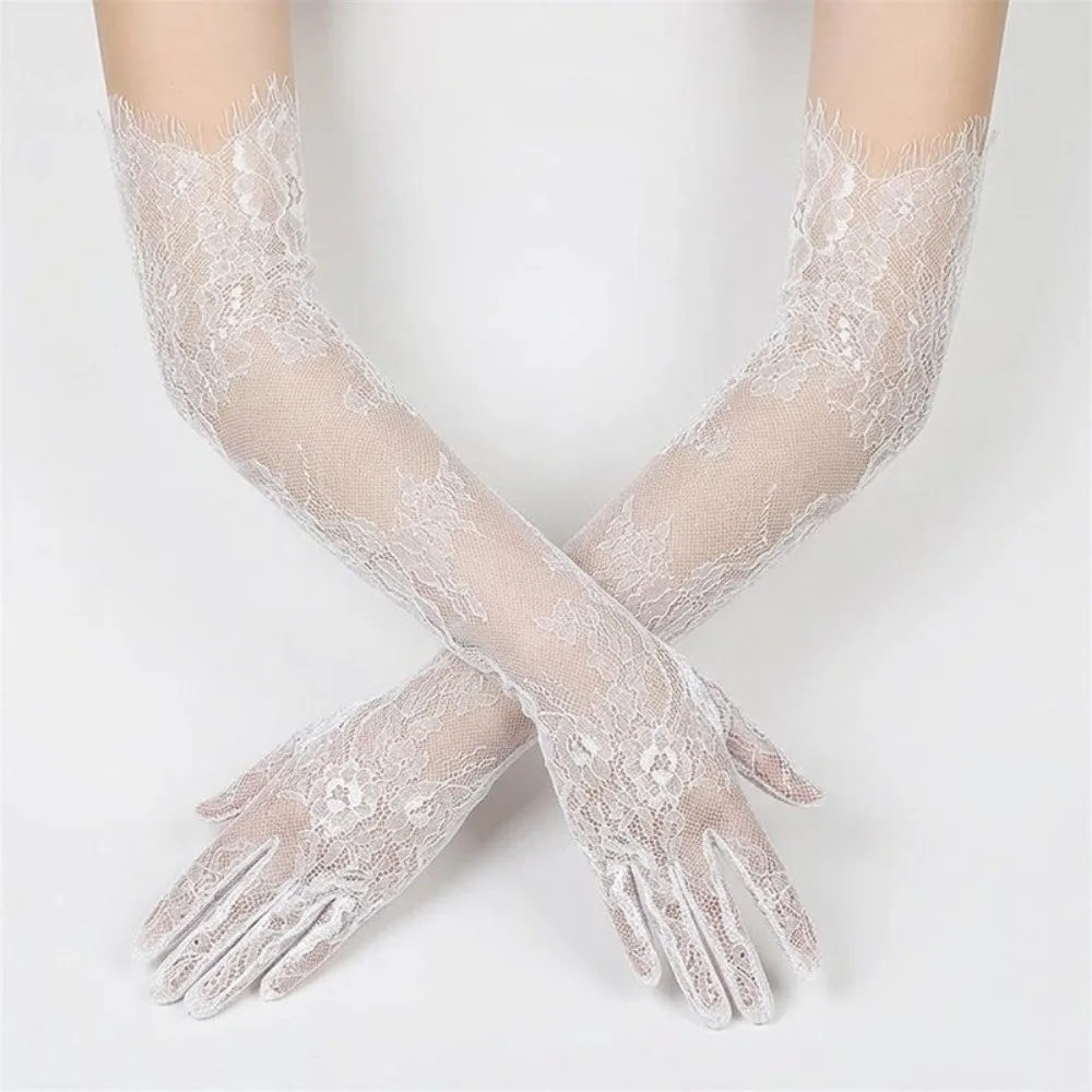 Fairy Solid Color Lace Gloves Transparent Thin Long Gloves Mesh Long Bridal Gown Accessories Wedding