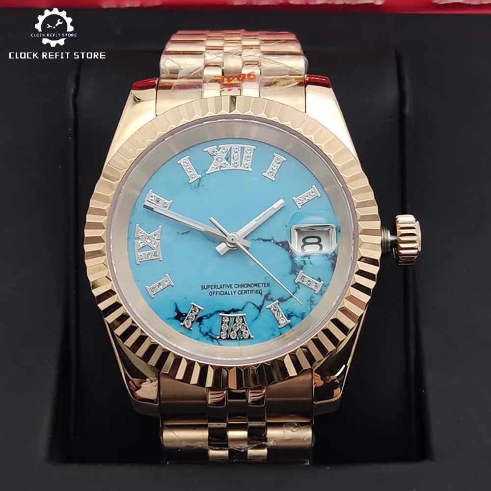New Rose Gold 39mm NH35 Men's Watch Sapphire Glass 316L Stainless Steel Case Transparent Case back C3 Luminous Waterproof