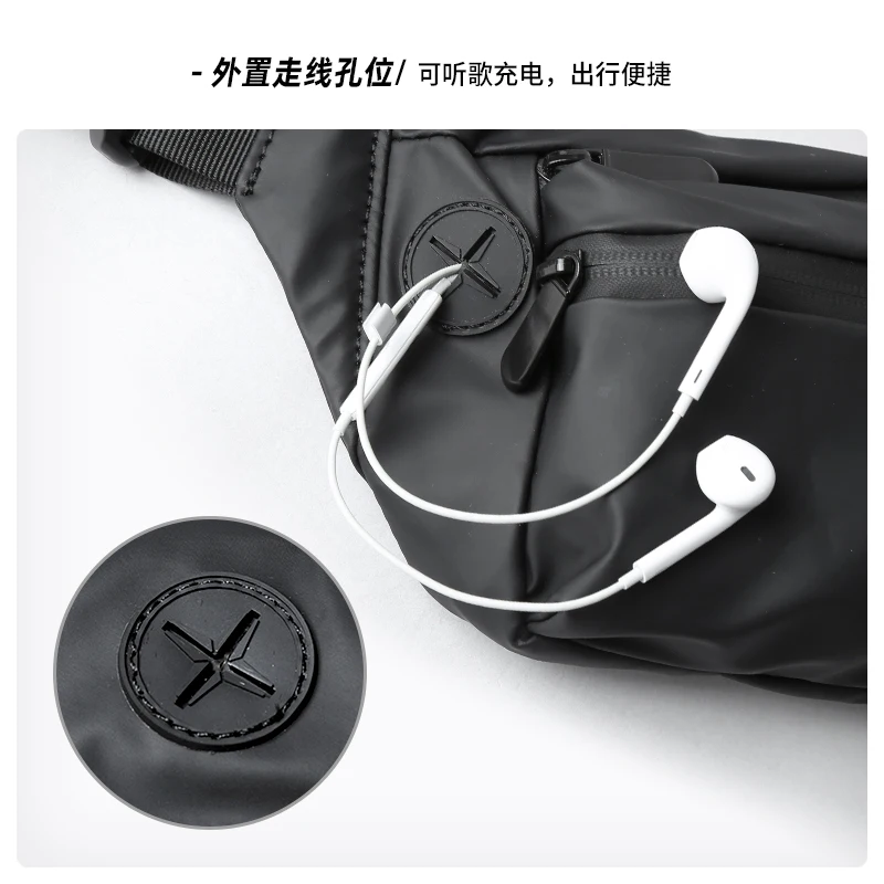 Bolsa de pecho informal impermeable multifunción para hombre, bolso de cintura ligero con cremallera para deportes al aire libre, diseño de conector para auriculares