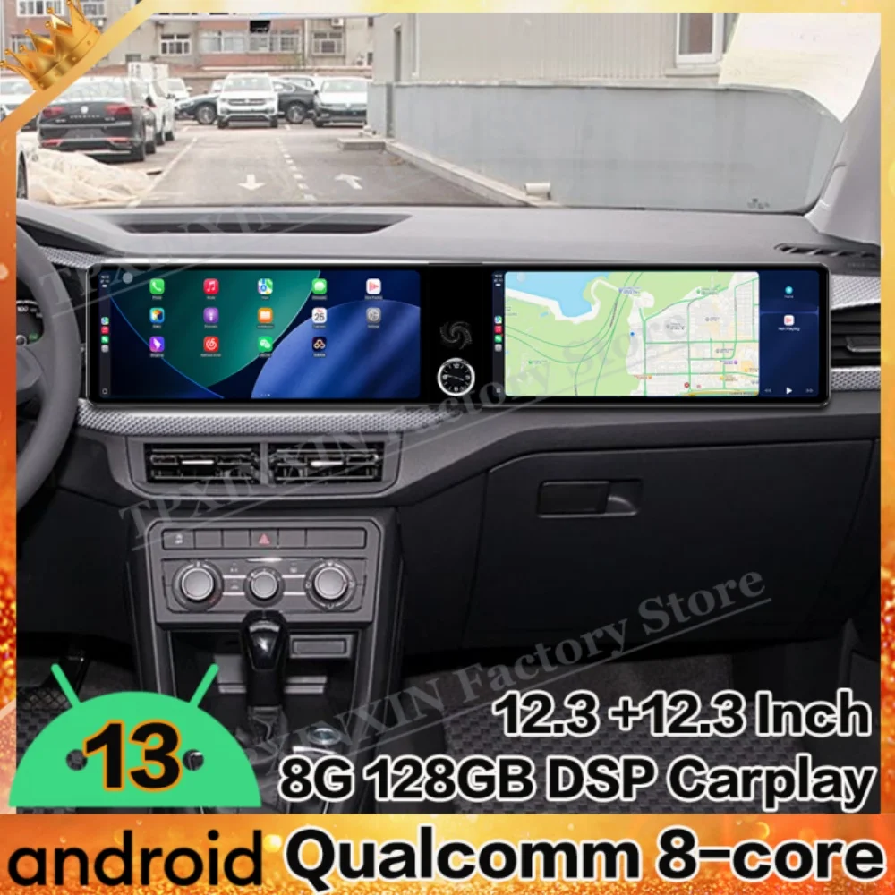 

Интерakcja с двойным экраном Android дляVolkswagen Tacqua 2020 ~ 2023 Мультимедийная GPS-навигация Автомобильный радиоприемник Стереоприемник Головное устройство