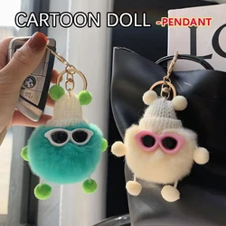 Cartoon cute imitation rex rabbit fur small briquettes keychain bag cute doll pendant cartoon plush doll pendant