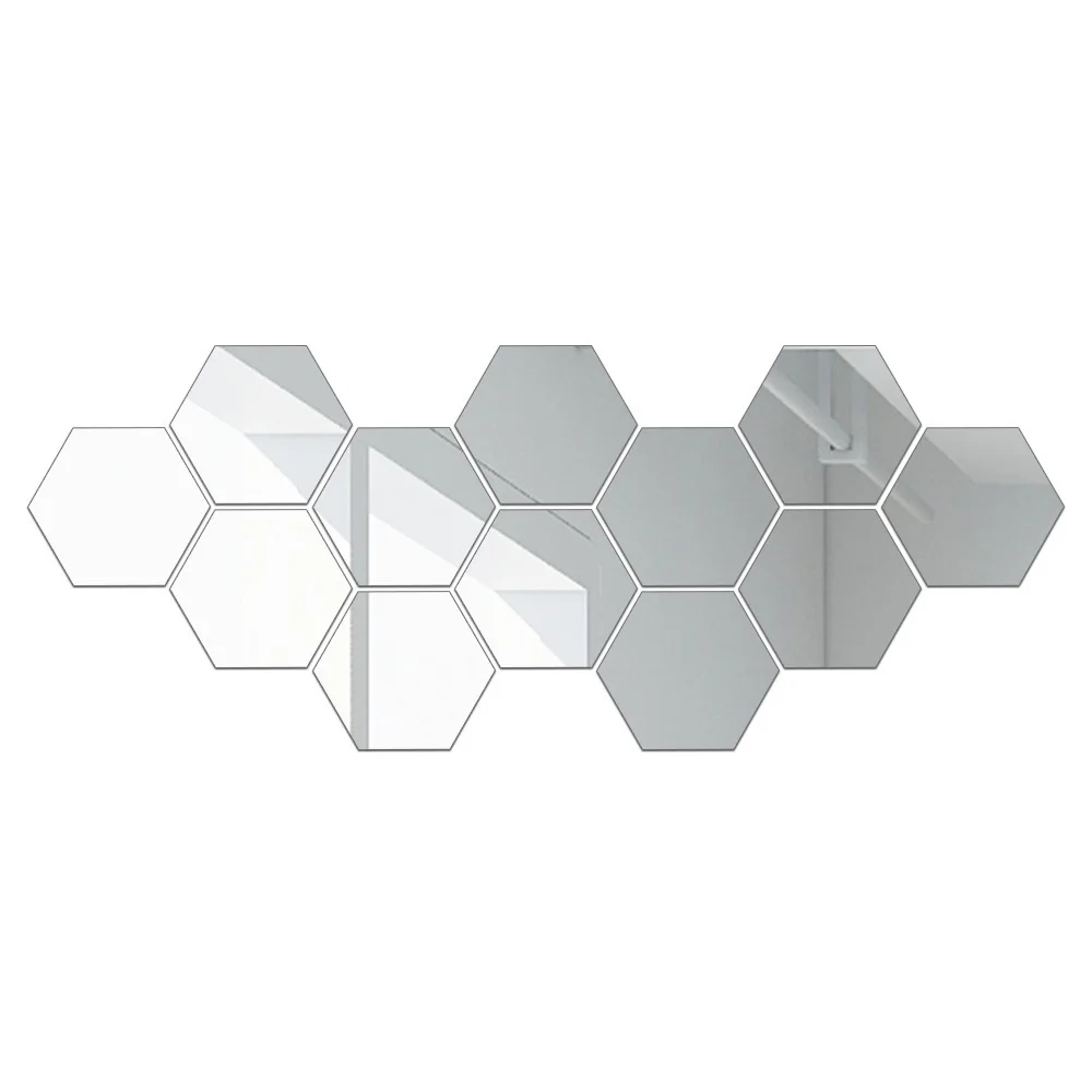 12Pc 3D Hexagon Acrylic Mirror Wall Stickers Aesthetic DIY Art Home Decor Living Room Decorative Tile Stickers Gold Silver red