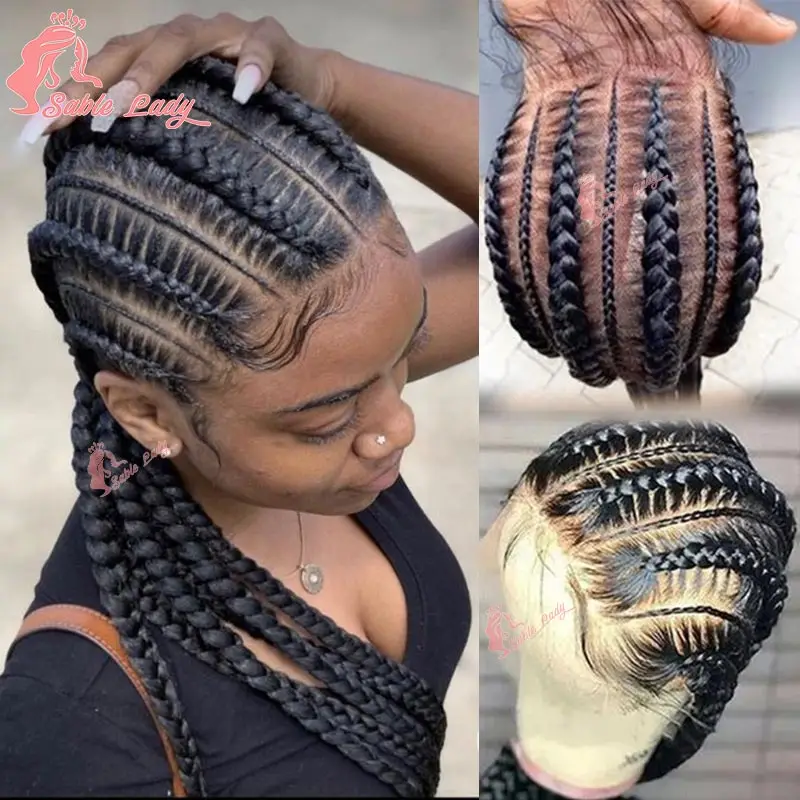 JGreeting-Perruques tressées en dentelle synthétique pour femmes noires, tresses de boîte sans nœuds, tresses Cornrow, perruques de cheveux africains, 36 en effet