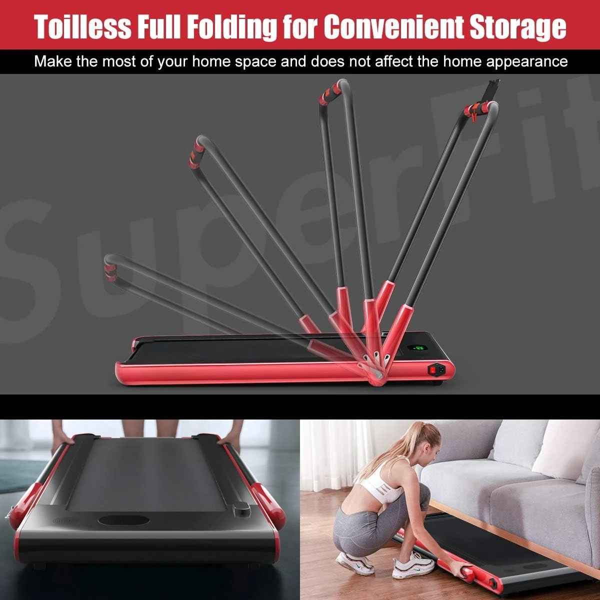 2-In-1 Installation-Free Foldable Under-Desk Treadmill, 2.25HP Motor, APP & Remote Dual Control, Built-In Bluetooth Speaker & LED Display for Home Walking