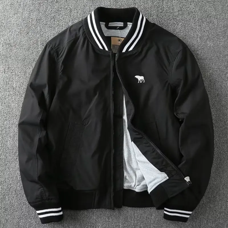 Spring Autumn Men's Stand Up Collar Bomber Lapel Baseball Jacket Workwear Solid Baseball Uniform Coat Windbreaker