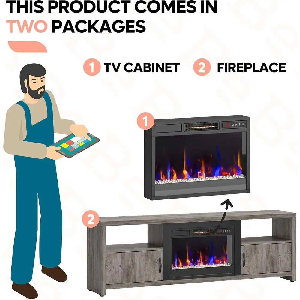 70 Inch TV Stand or 75 TVs, Entertainment Center with LED Lights, Storage Cabinets and Adjustable Shelves for Living Room, Wash
