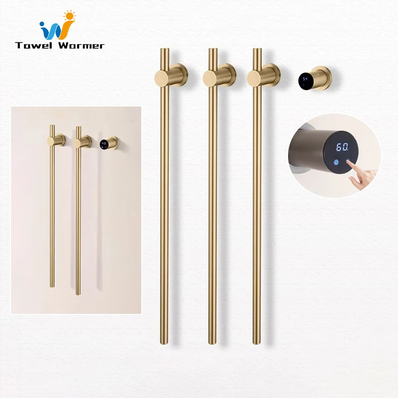 Porte-serviettes électrique en or brossé pour salle de bain, chauffe-serviettes intelligent à séchage rapide, fils cachés en acier inoxydable, porte-serviettes électrique