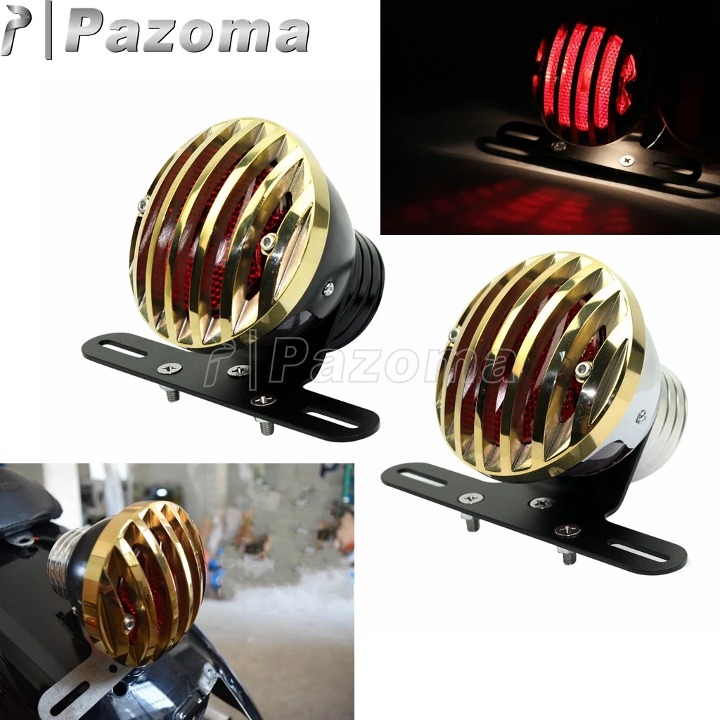 

12V 21/5W Retro Brass Grill Tail Light Motorcycle Rear Brake Stop Lamp For Harley Chopper Bobber Custom Vintage Grille Taillight