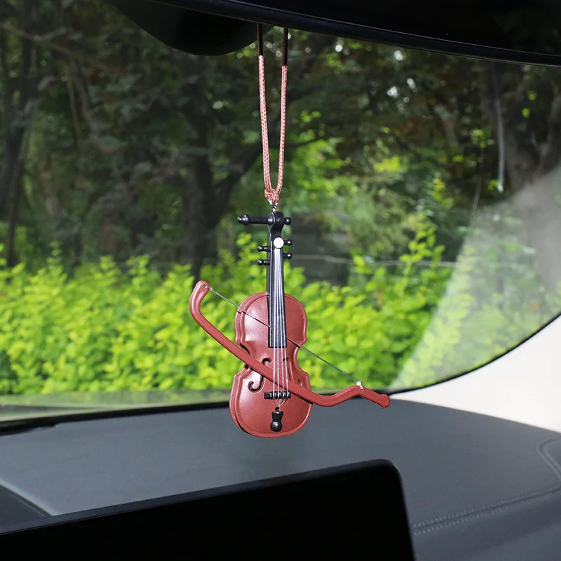 PVC Literary Style Violin Pendant Car Rearview Mirror Decoration Auto Pendant Gift For Friends Car Accessories Guitar Decoration