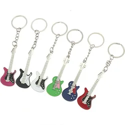 20Pcs Men Womens Guitar Keychains pink blue red black Key Chain Charms for Bag Car Keyring Accessories Gift