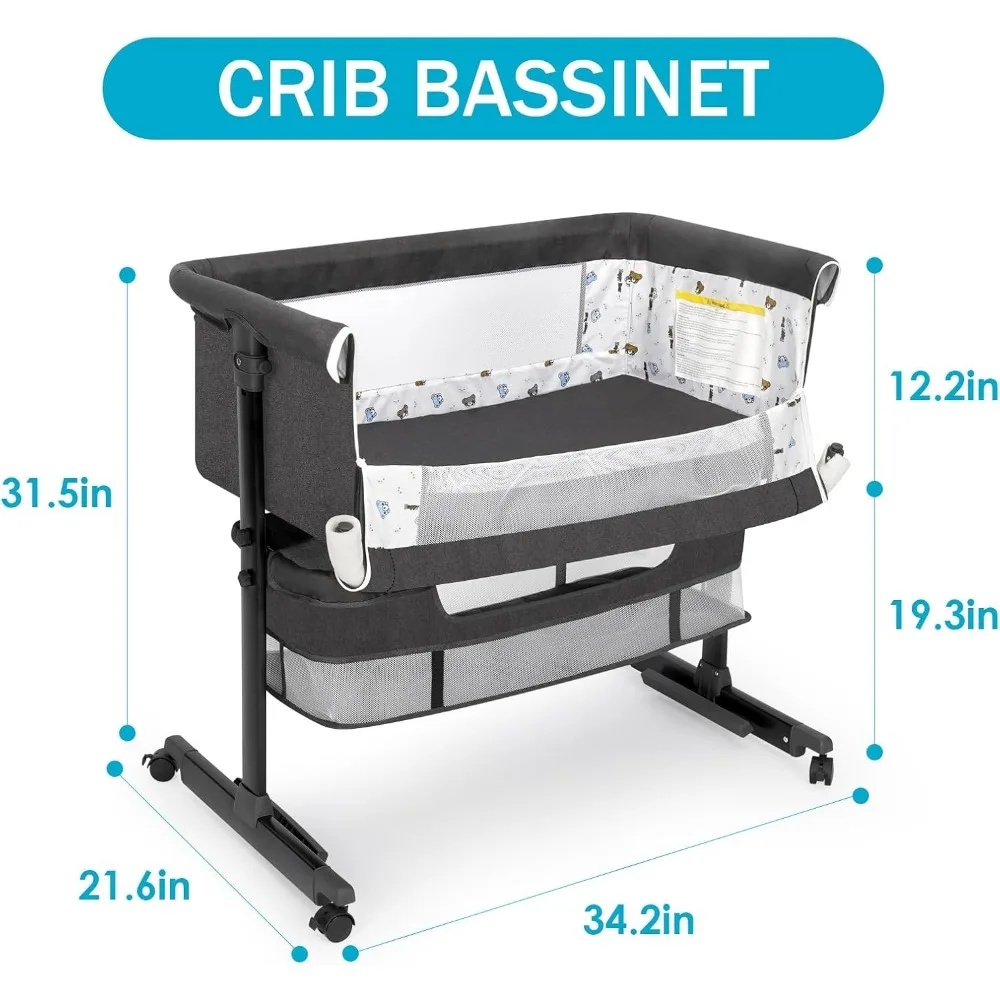 Baby Basinet Bedside Sleeper, Easy to Fold Portable Crib Side Bassinet 2024new Style Girl/boy bassinets (Dark Gray)