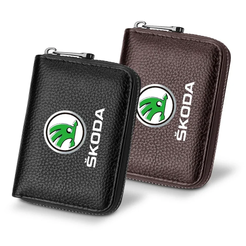 Leather Men Car Driver's License ID Card Bank Card Wallet Car Accessories For Skoda Octavia 2 3 Fabia Superb Rapid Kodiaq Karoq